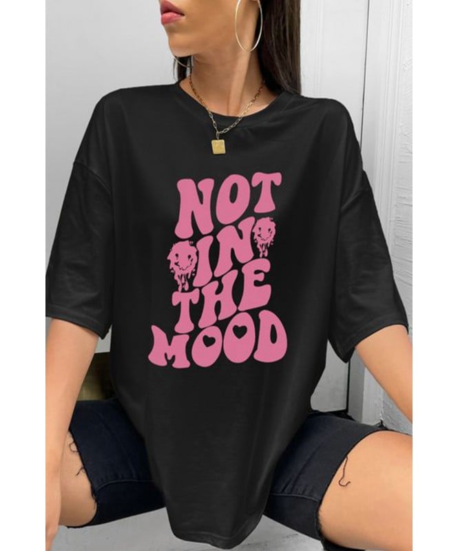 Onyx Black Long Sleeve Pink Typography Art T-Shirt