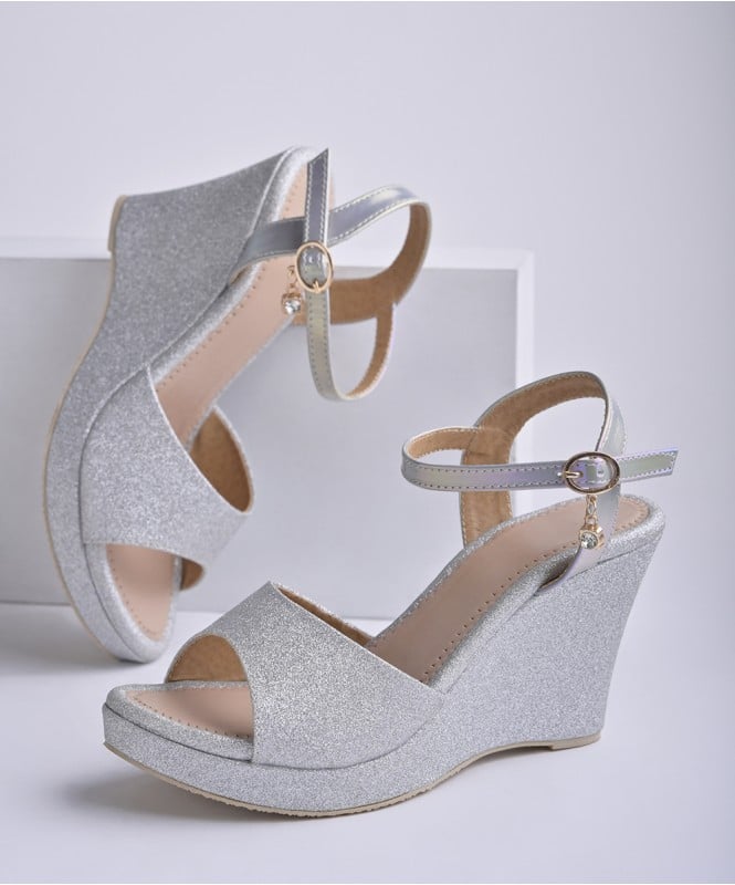 Silver sparkle wedge