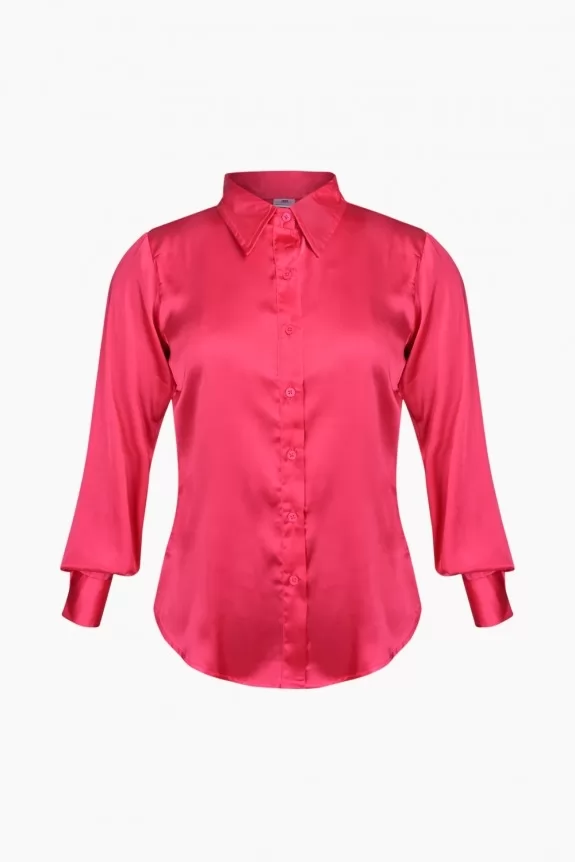 Hot Pink Full Sleeves Satin Shirt