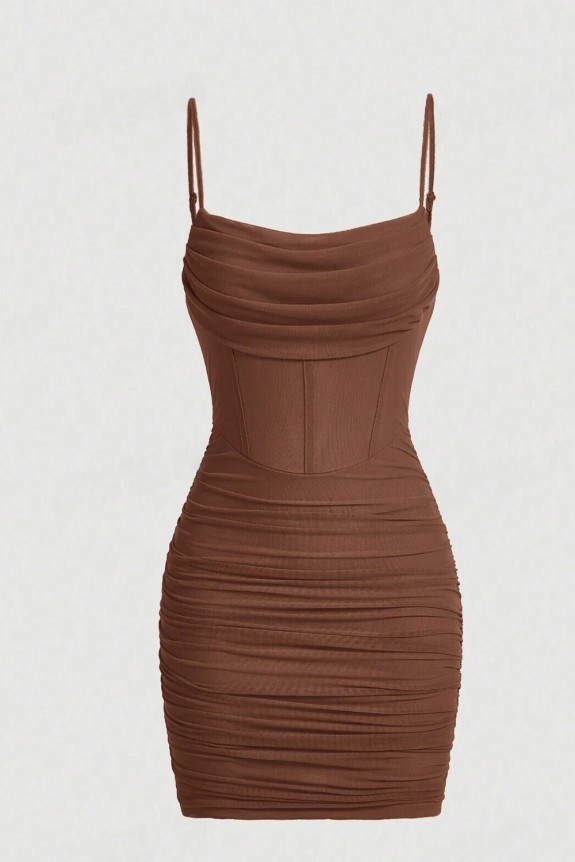 Ruched Mesh Cami Bodycon Summer Short Dress