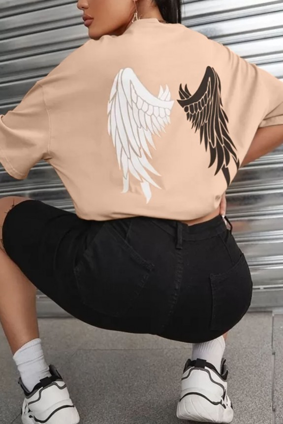 Wing Print Drop Shoulder Oversized Tee