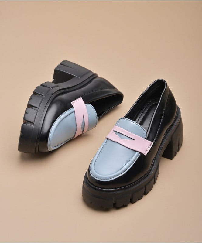 Pastel color block chunky loafers