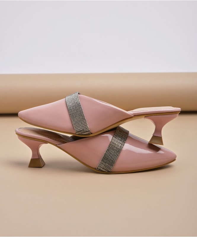 Dusky pink shimmer strap mules