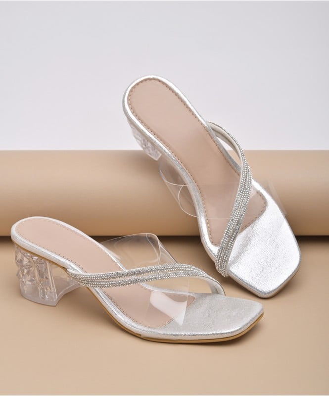 Silver strap transy heels