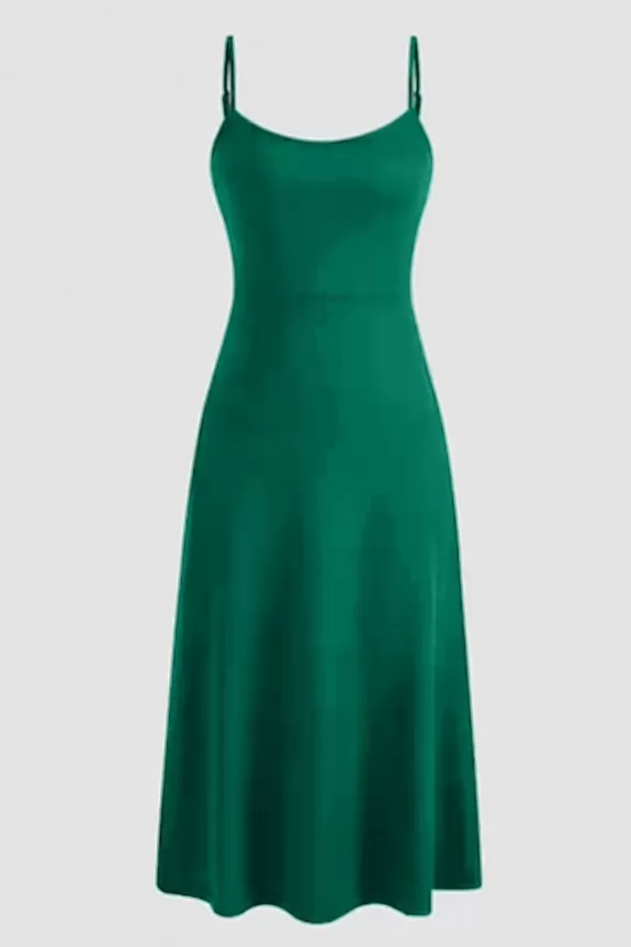  Cardmium Green Solid Cami Midi Dress