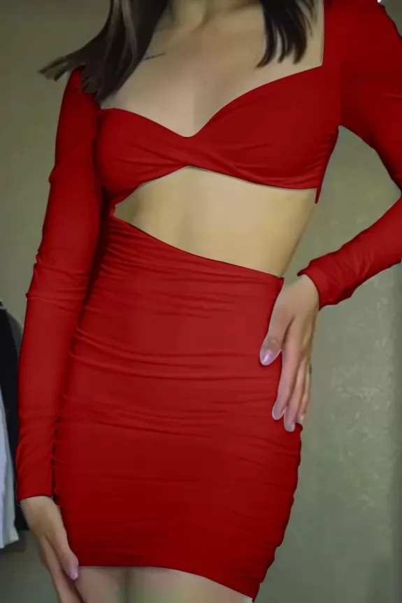 Red Waist Cut Out Bodycon Dress