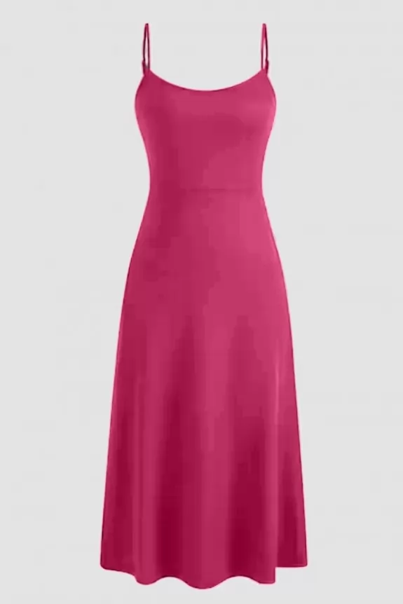 Pink Solid Cami Midi Dress