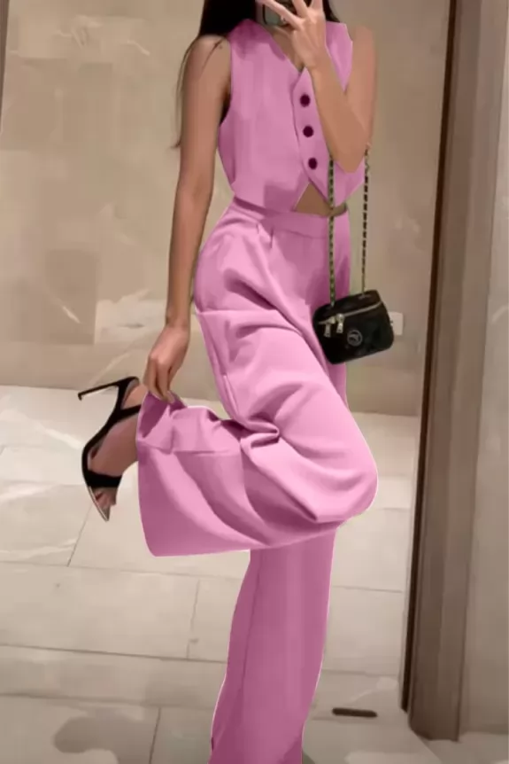 Pink Waist Top With High Rise Trouser