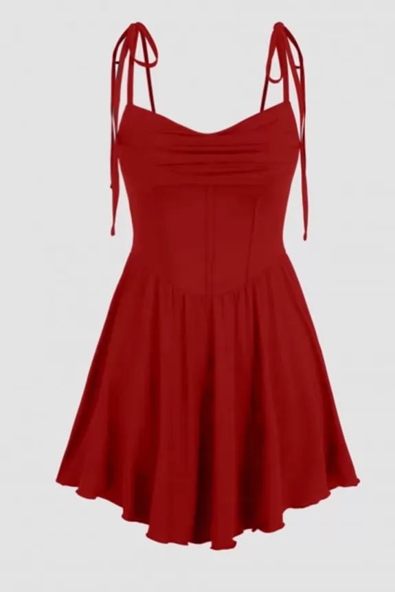 Red Tie-Up Fit & Flare Dress