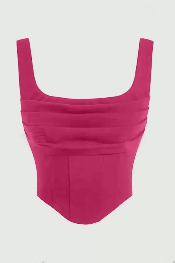  Pink Solid Ruched Back Crop Top