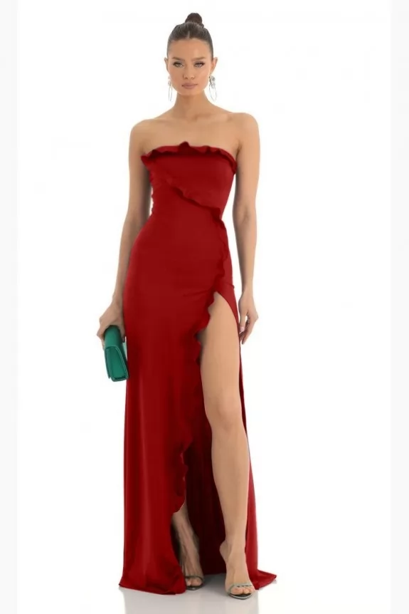 Red Strapless Maxi Dress 