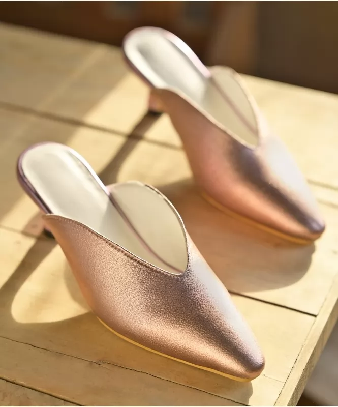 Rose gold pointed heeled mules Street Style Store SSS