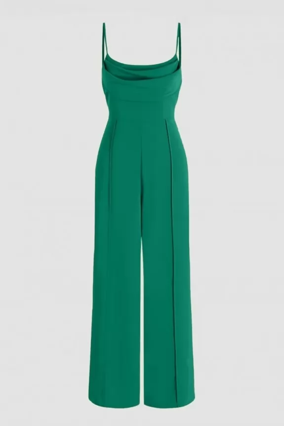 Green Solid Cowl Neck Stitch Jumpsuit