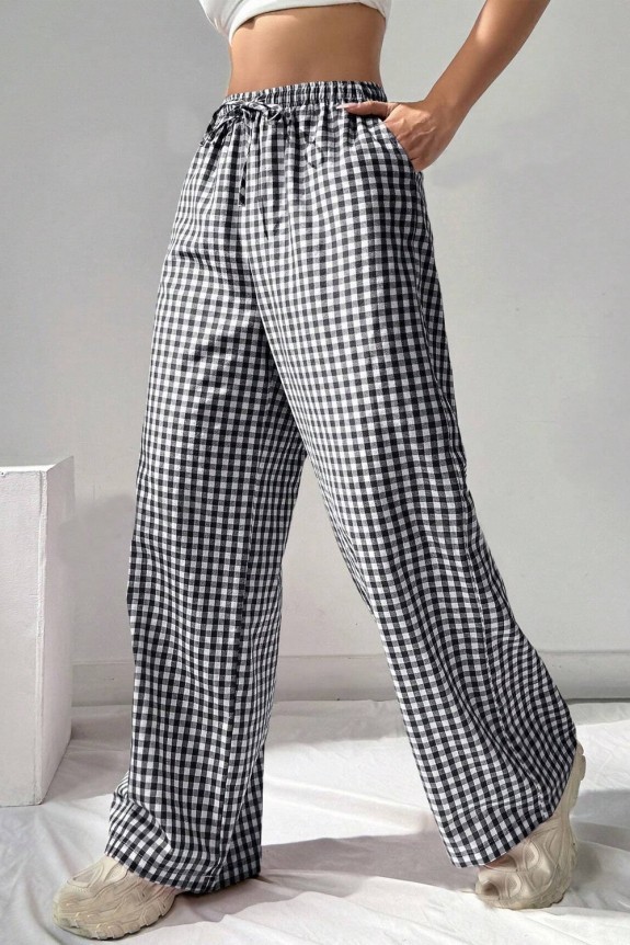 Plaid Straight Leg Trouser