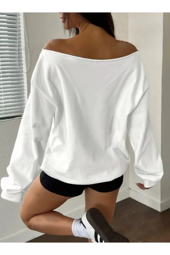 Off shoulder white sweatshirt top