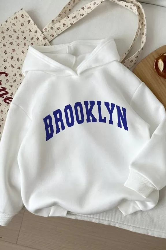 White Brooklyn Printed Oversized Hoodie Street Style Store SSS