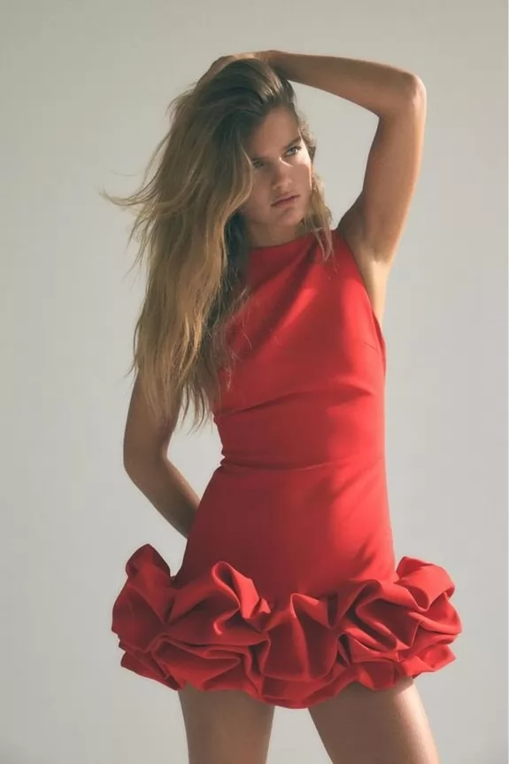 Red Ruffle Hem Mini Dress