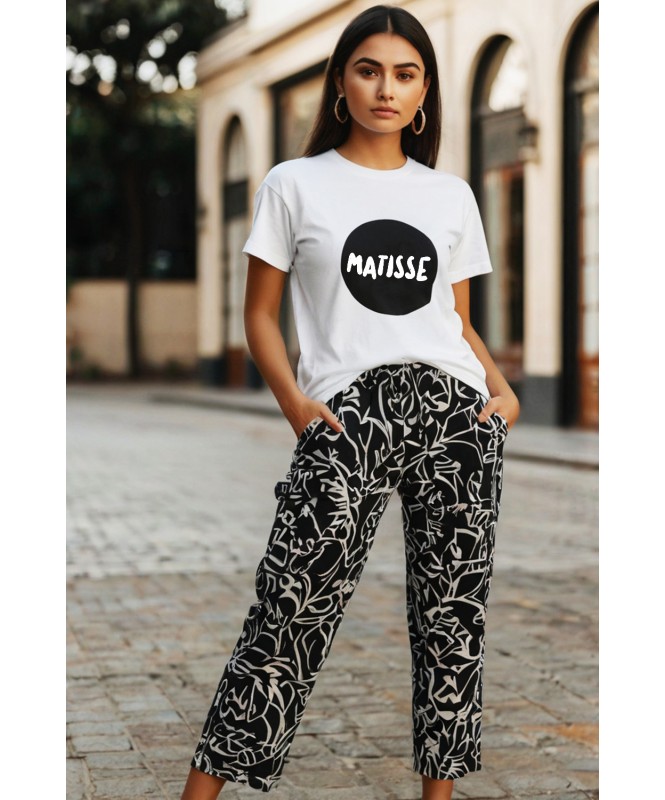 Set of 2:- Matisse Inspired White Tee With Black Art Printed Trouser