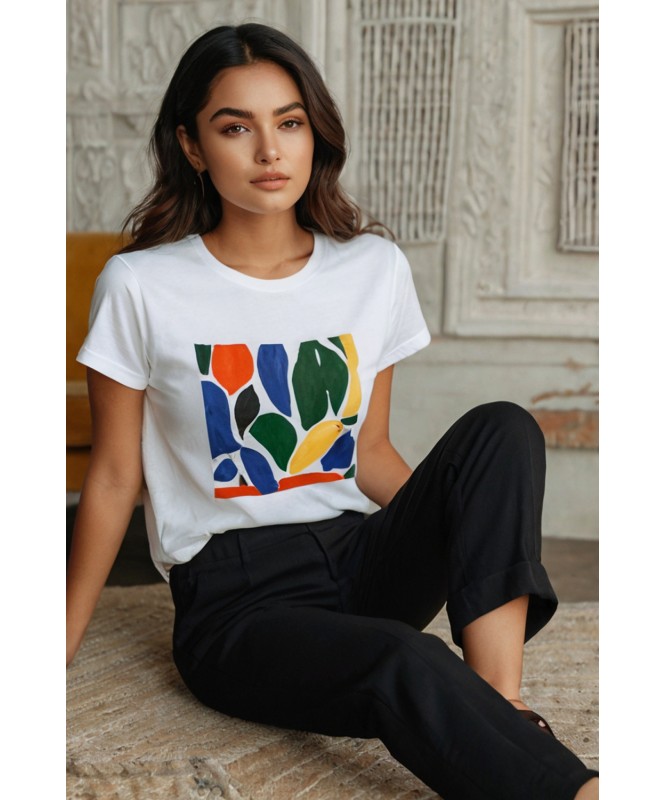 Set of 2:- Matisse Inspired Multi Printed Tee With Solid Black Trouser