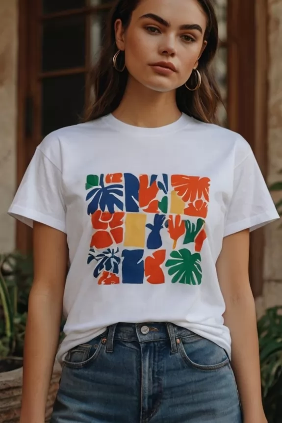 Matisse Inspired Multi Art Printed White Tee