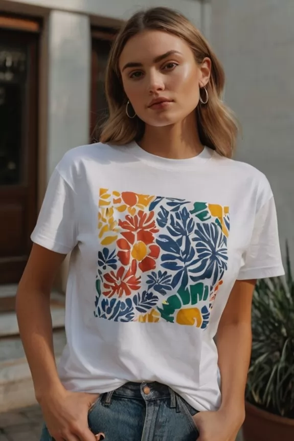 Matisse Inspired Floral Art Printed White Tee