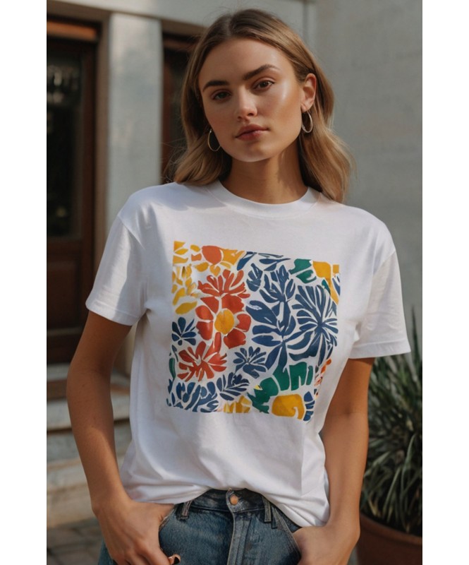 Matisse Inspired Floral Art Printed White Tee