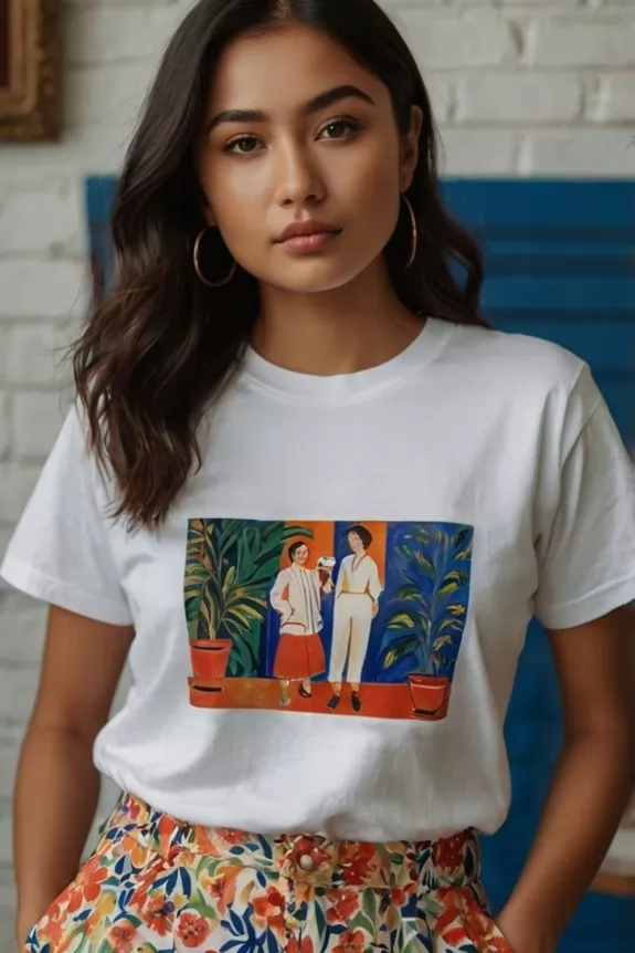 Matisse Inspired  Printed White Tee