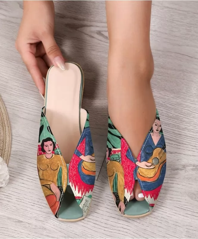 Matisse Inspired Printed Art Green Flats