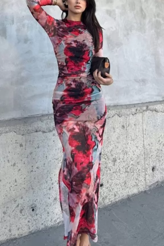 Floral Printed Side Slit Bodycon Dress
