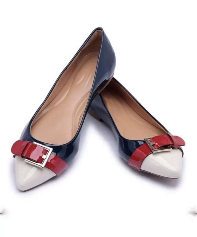 Contrast Cap-Toe Buckle Flats