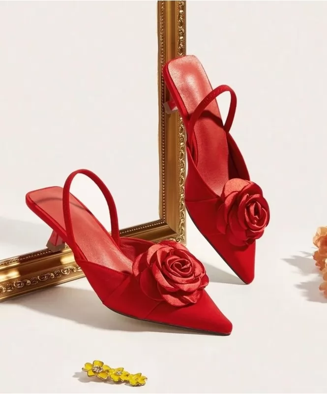 Red Rose Pointed Toe Heels