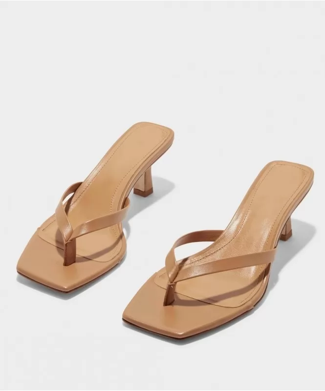 V-Strap Beige Heels