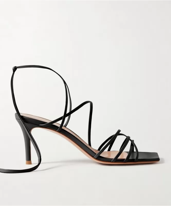 Black Strappy Tie On Heels