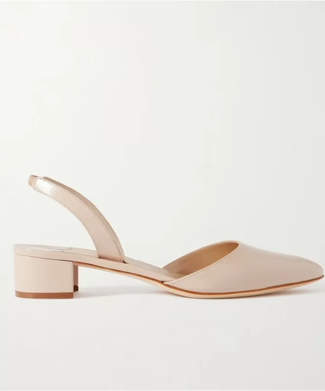 Beige Patent Slingback Heels