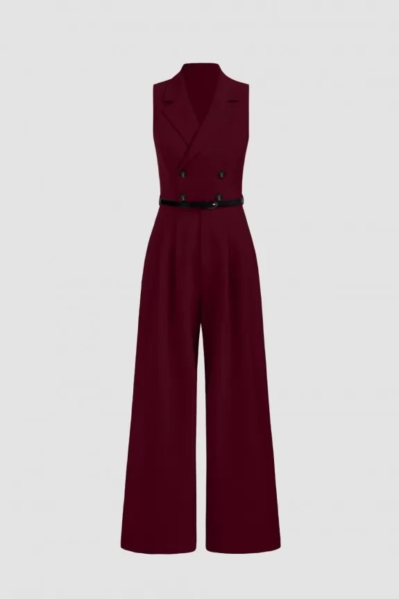 Collar Solid Button Jumpsuit Without Belt