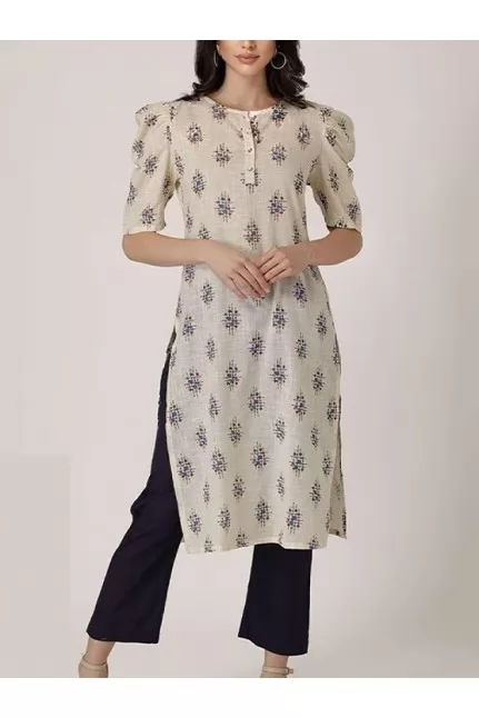 Printed Straight Puff sleeves Kurti