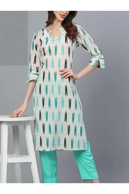 Printed Stylized Neckline Kurti 