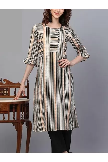 Striped Printed Straight Kurti 
