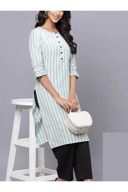 Striped Straight  Button Detailing Kurti 