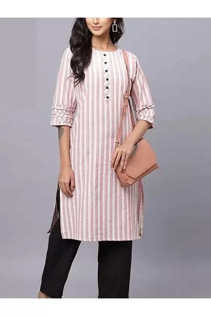 Striped Straight  Button Detailing Kurti  
