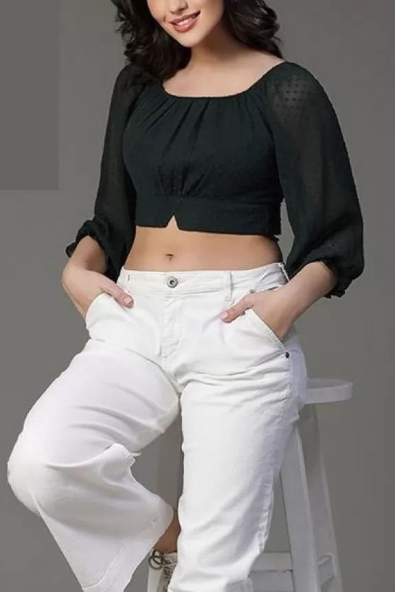 Green Off-Shoulder Crop Top 