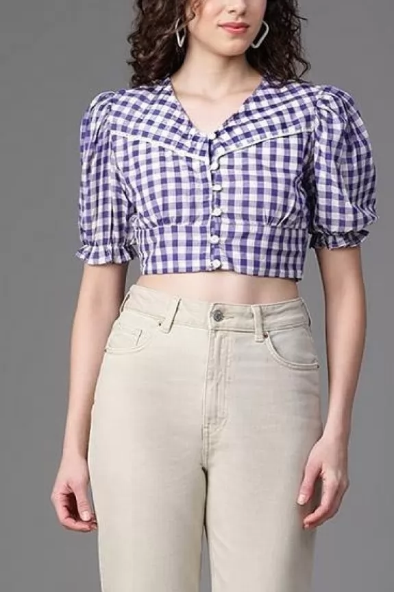 Printed Short Puff Sleeves Top
