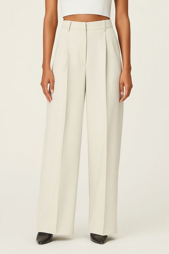 White Solid Wide Leg Pants